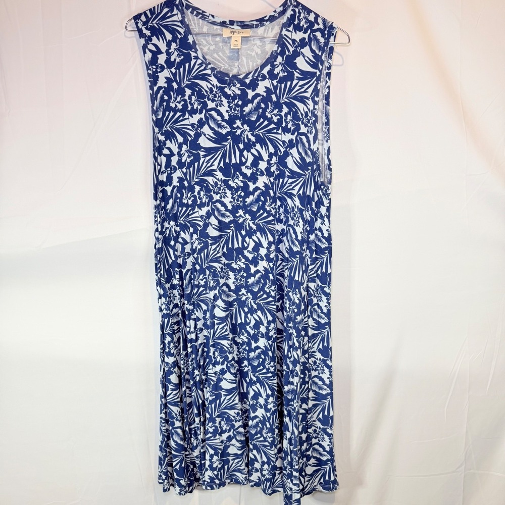 Style & co Women's Blue White PXL Floral Sleeveless Tropical‎ Dress
